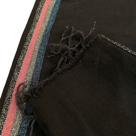 Mother Denim Womens Looker Ankle Fray Jeans 25 Black High Waisted Glitter Stripe - Picture 5 of 12